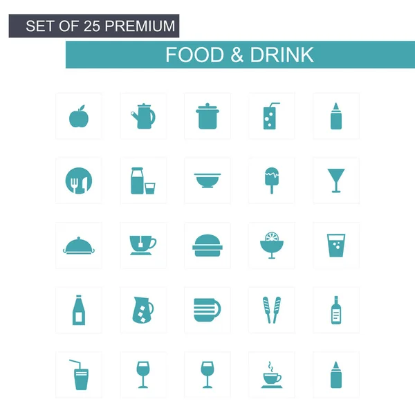Comida Bebidas Azul Iconos Simples — Vector de stock