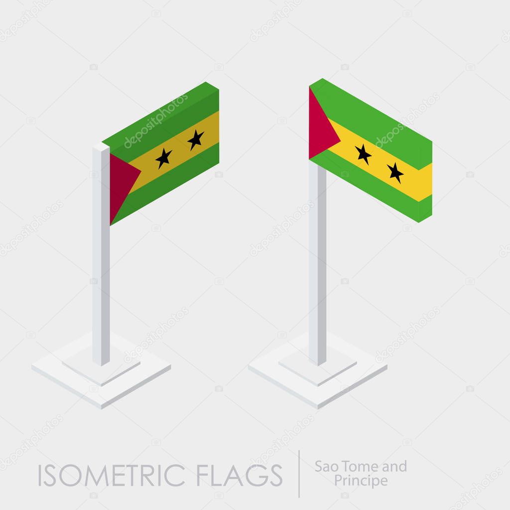 Sao Tome and Principe flag isometric style, 3D style, different views