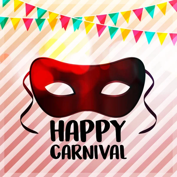 Carnaval Máscara Roja Sobre Fondo Línea Rosa Con Banderas Colores — Vector de stock