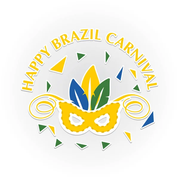 Happy Brazilian Carnival Festival Carnival Mask Yellow Color White Stroke — Stock Vector