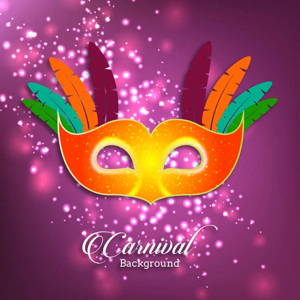 Fond Rose Brillant Avec Masque Carnaval Orange Plumes Colorées Typographie — Image vectorielle