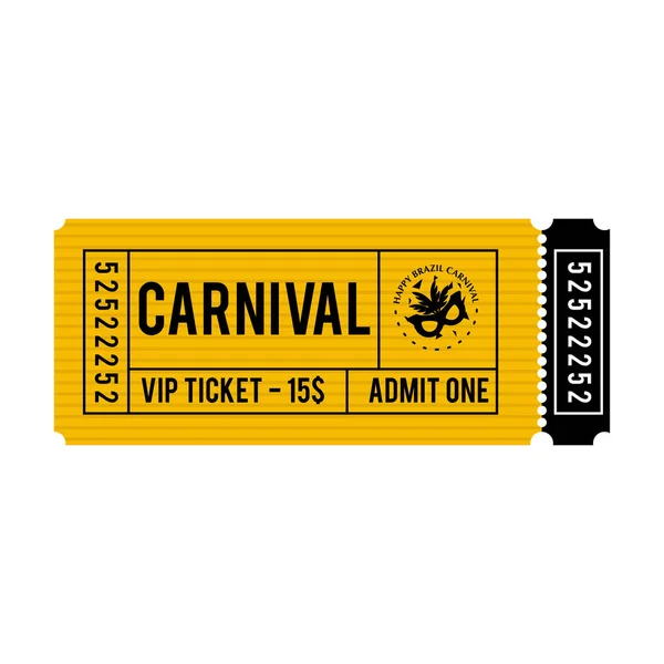 happy brazilian carnival festival. yellow and black carnival vip ticket on white background