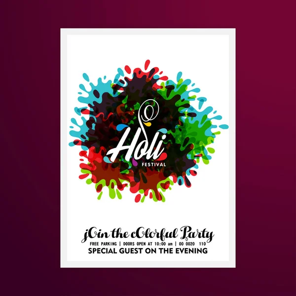 Mutlu Holi Festivali Multicolors Yaratıcı Tipografi Örnek Metin Sahip Beyaz — Stok Vektör