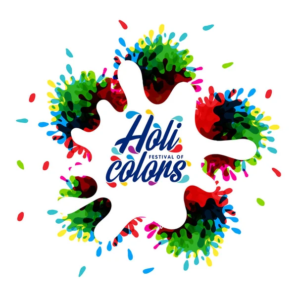 Χαρούμενο Holi Φεστιβάλ Holi Λευκό Φόντο Έχοντας Δημιουργική Τυπογραφίας Και — Διανυσματικό Αρχείο