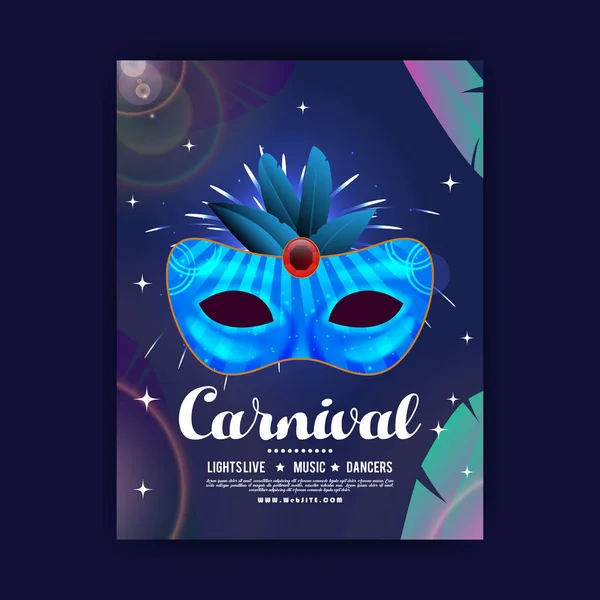 Happy Brazilian Carnival Festival Carnival Blue Brochure Having Detailed Mask — Stock Vector
