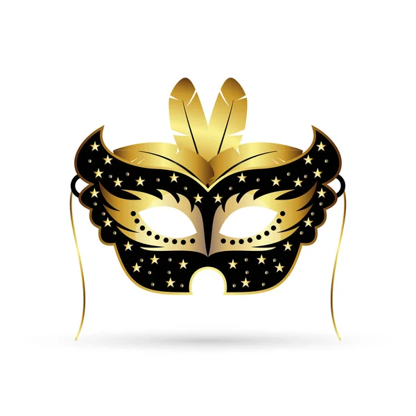 New Elegant Black Golden Carnival Mask Golden Feathers White Background — Stock Vector