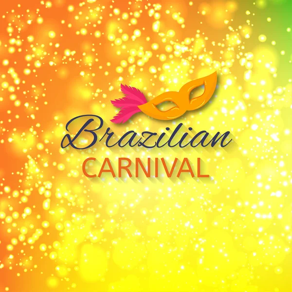 Brasilianische Karneval Einfache Typografie Mit Karnevalsmaske Auf Hell Glänzenden Sternen — Stockvektor