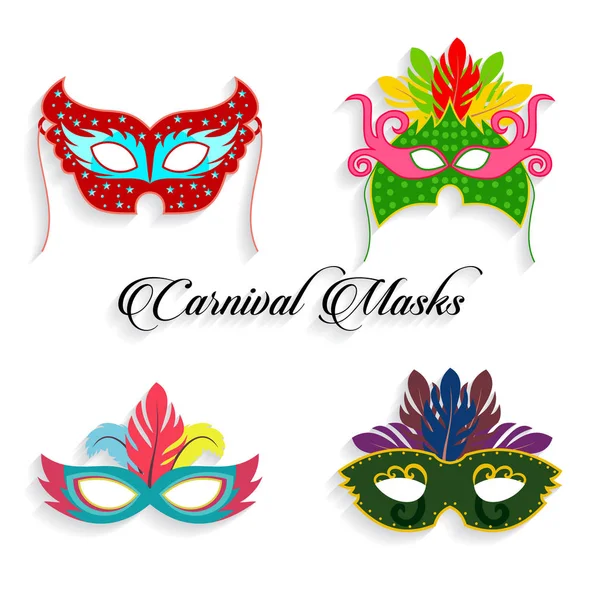 Conjunto Máscaras Carnaval Coloridas Fundo Branco — Vetor de Stock