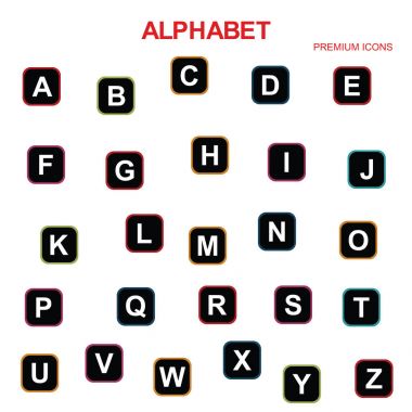 Beyaz arka plan üzerinde izole alfabe Icons set tasarımını illüstrasyon vektör