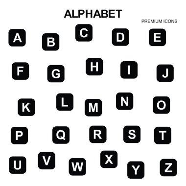 Beyaz arka plan üzerinde izole alfabe Icons set tasarımını illüstrasyon vektör