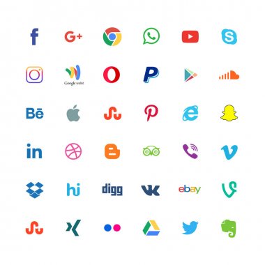 renkli Sosyal Icon set, vektör, illüstrasyon