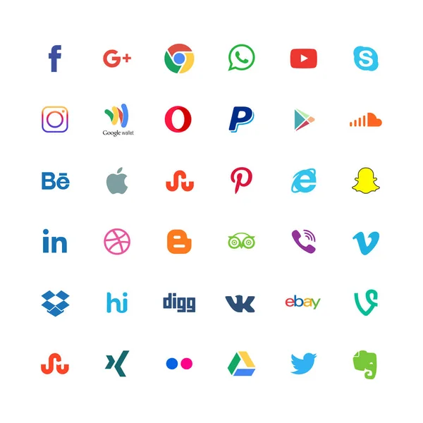 Kolorowe Ikony Społecznego Zestaw Wektor Ilustracja — Wektor stockowy