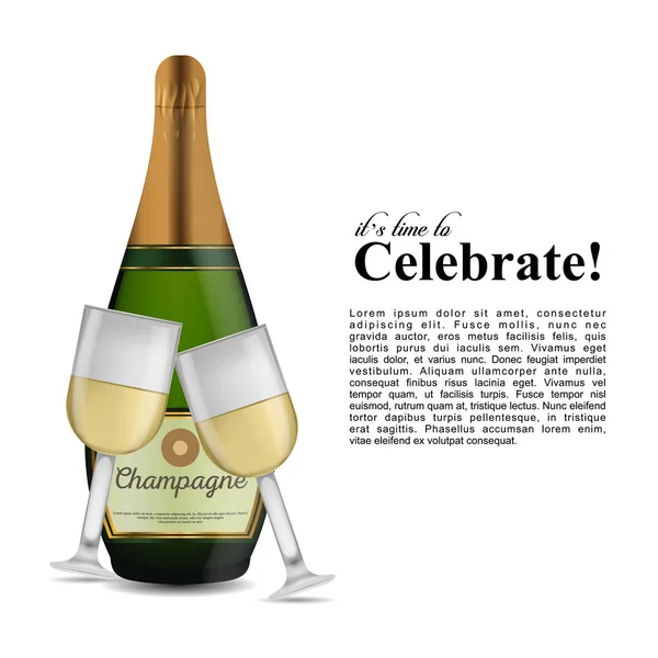 Buon Compleanno Carta Design Con Una Bottiglia Vite Bicchieri — Vettoriale Stock