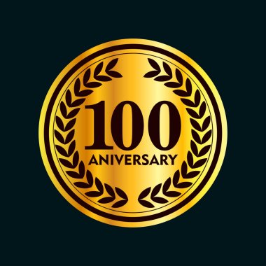 100 yıl yıldönümü siyah arka plan üzerine rozetleri.
