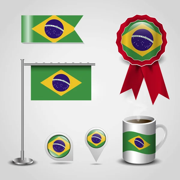 Conjunto Bandera Brasileña Diferentes Cosas — Vector de stock