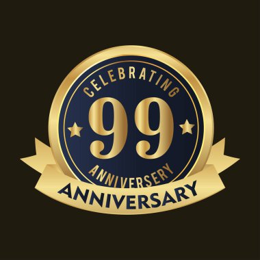 99 yıl yıldönümü siyah arka plan üzerine rozetleri.
