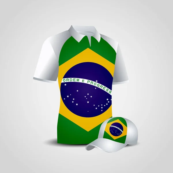 Βραζιλία Σημαία Shirt Και Καπέλλο — Διανυσματικό Αρχείο