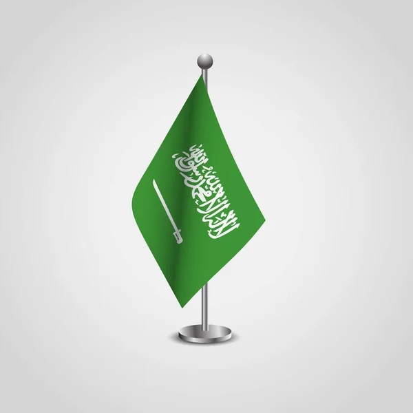 Vektor Desain Bendera Saudia Arabia Dengan Flag Stand - Stok Vektor