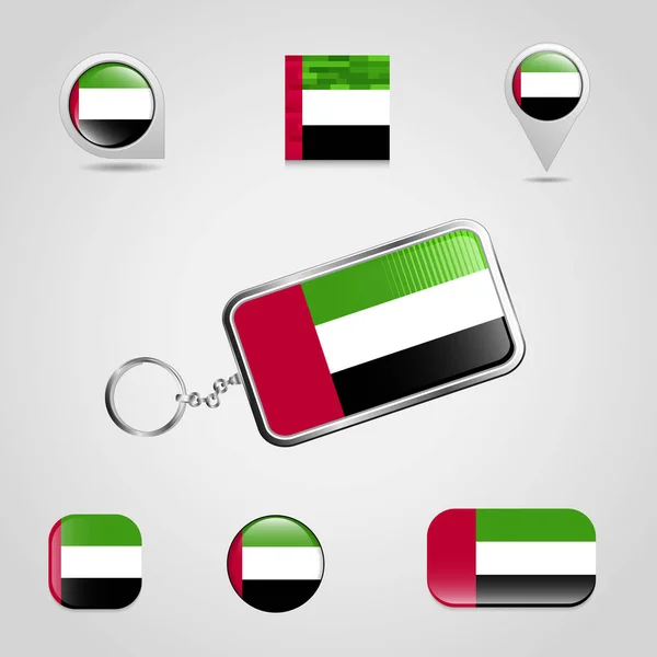 Set Mit Flagge Der Vereinigten Arabischen Emirate Auf Weißem Hintergrund — Stockvektor