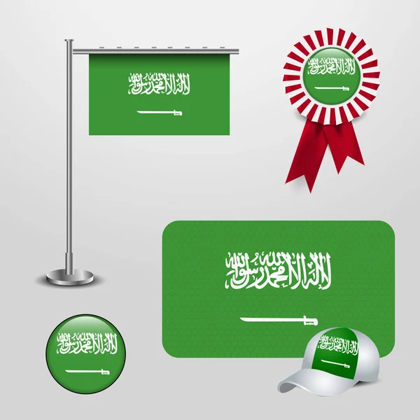 Conjunto Cosas Con Bandera Arabia Saudita Sobre Fondo Blanco — Archivo Imágenes Vectoriales