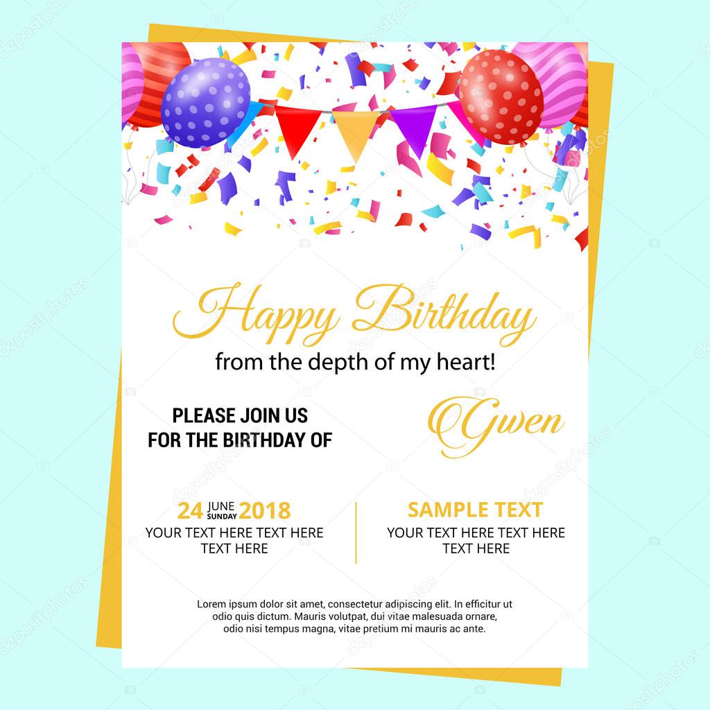 birthday invitation card, vector, illustration 