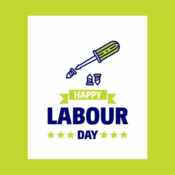 Diseño Tarjeta Felicitación Happy Labour Day Colores Verde Azul Ilustración — Vector de stock