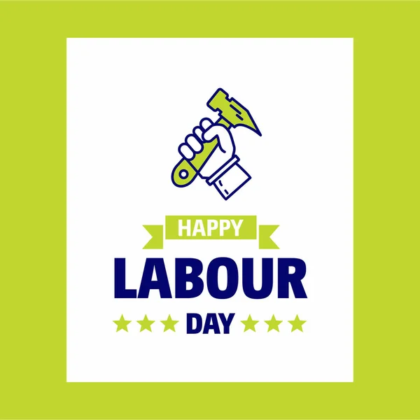 Happy Labour Day Design Vector Tematic Verde Albastru Instrumente Construcție — Vector de stoc