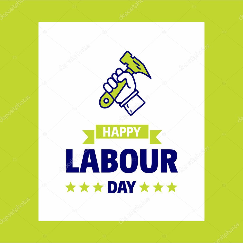 Happy Labour day design with green and blue theme vector with construction tools