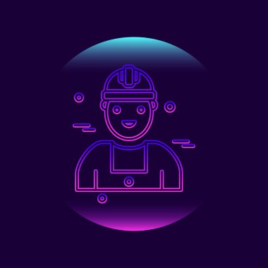 İşçi Bayramı neon simgesiyle kabarcık tarzı ile koyu arka plan 