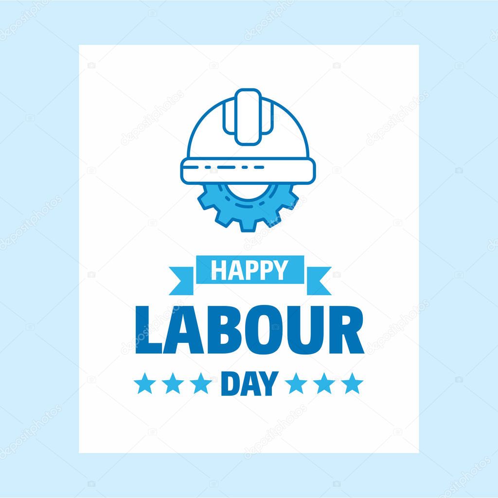Happy Labour day design in white and blue theme, vector illustration