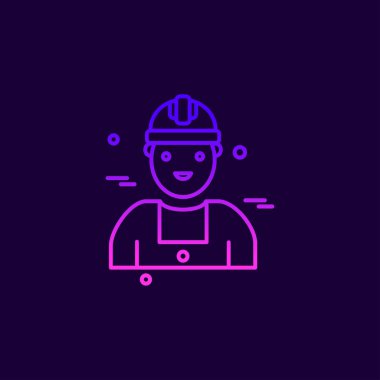 İşçi Bayramı neon simgesiyle kabarcık tarzı ile koyu arka plan 