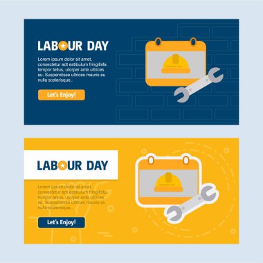 Sarı ve mavi renkler, vektör, illüstrasyon mutlu İşçi Bayramı tebrik kartları