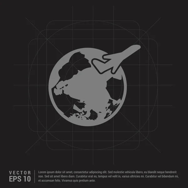 Globus Und Flugzeug Symbol Auf Schwarzem Hintergrund — Stockvektor