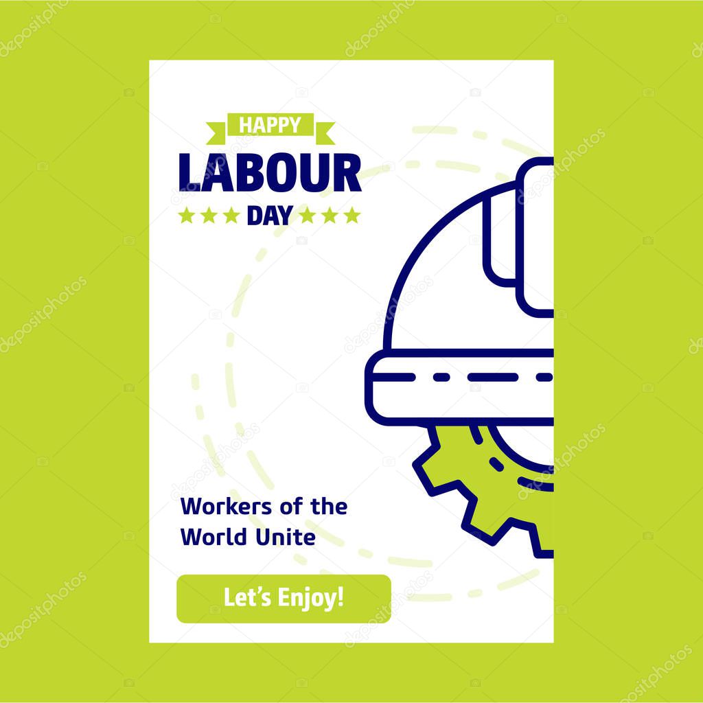 Happy Labour day greeting card design in green and blue colors, vector illustration 