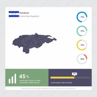 Honduras Haritası ve bayrak Infographics vektör şablonu tasarlamak. Diyagramı, grafik, sunum ve grafik şablonu. Renkli Infographic şablonu