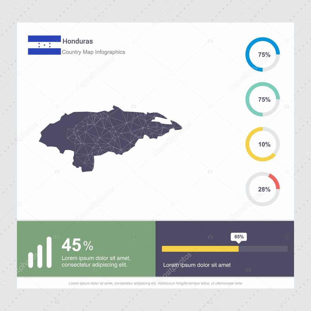 Honduras Map & Flag Infographics design vector template illustration. Template for diagram, graph, presentation and chart. Colorful Infographic template