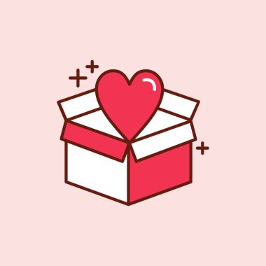 Kalp hediye mevcut simgesi, vektör, illüstrasyon