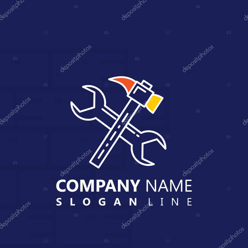 Construction company logo template, colorful vector illustration