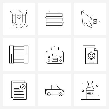 9 Evrensel Satır Simgesi Piksel Çoklu Fırın, yemek, yön, merdiven, fitness Vektörü İllüstrasyonunun Mükemmel Sembolleri