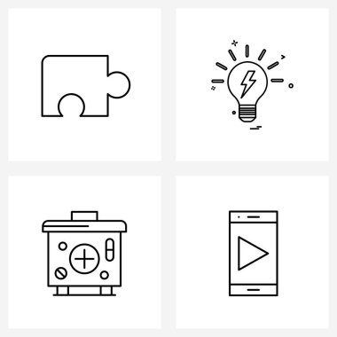 4 Evrensel Satır Simgesi Simgesi Oyun, acil durum, ampul, güç, Tıbbi Vektör İllüzyonu