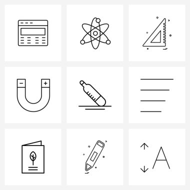 9. satır Pictograph Grid tabanlı medikal aygıtlar, ölçü, ölçü, teknoloji, mıknatıs vektörü illüstrasyonu