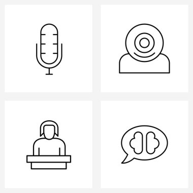 Web Uygulamaları için 4 Evrensel Satır Simgesi Paketi Ses, insanlar, kayıt cihazı, erkek, kadın vektör illüstrasyonu