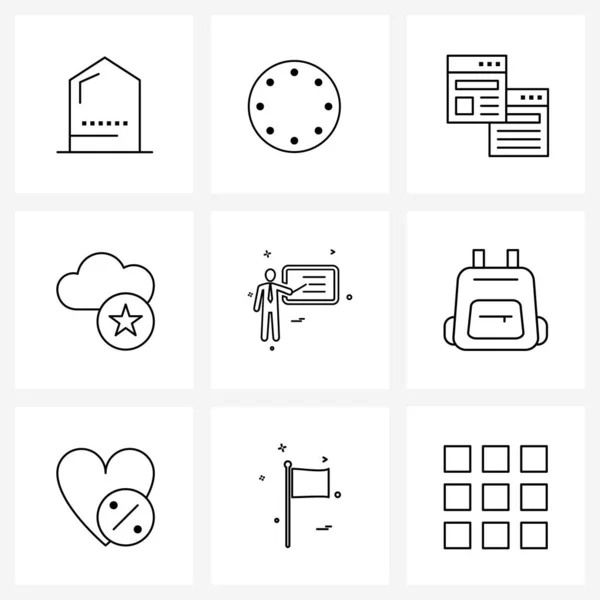 Icono Línea Conjunto Símbolos Modernos Mensaje Tiempo Tiempo Almacenamiento Vector — Vector de stock