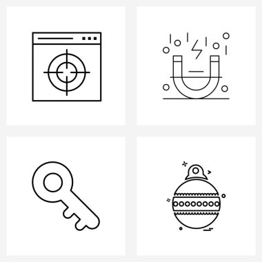 Web ve Yazdırma için 4 Basit Satır Simgesi kümesi: Tarayıcı, anahtar, web sayfası, silo, kilitli Vektör Resimleri