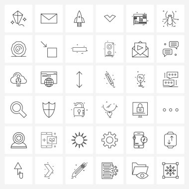 36 satır Pictograph Grid tabanlı web sitesi, web, mesaj, aşağı, ok vektörü illüstrasyonundan oluşan modern biçim kümesi