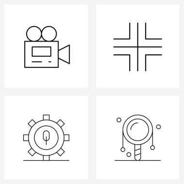 Kamera, dişli, trafik, kare, endüstriyel vektör illüstrasyonundan oluşan 4 Modern Satır Simgesi