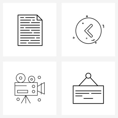 4 Evrensel Eğitim Çizgisi Simgesi, Kamera, Okul, İşaretçi, Kapalı Vektör İllüstrasyonu