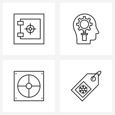 4 satır Pictograph Grid tabanlı modern biçim seti; odaklanmış; avatar; man; satış etiketi Vector Illustration
