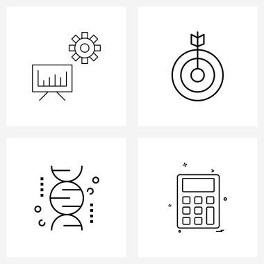Web Uygulamaları sunumu için 4 Evrensel Satır Simgesi paketi, lab, board, odak, Vektör İllüstrasyonunu hesapla