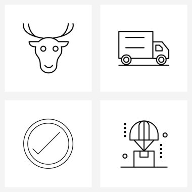 Modern Stil Set 4 satır Pictograph Izgara Ren geyiği, işaret, kutlamalar, ulaşım, kutu vektörü illüstrasyonu